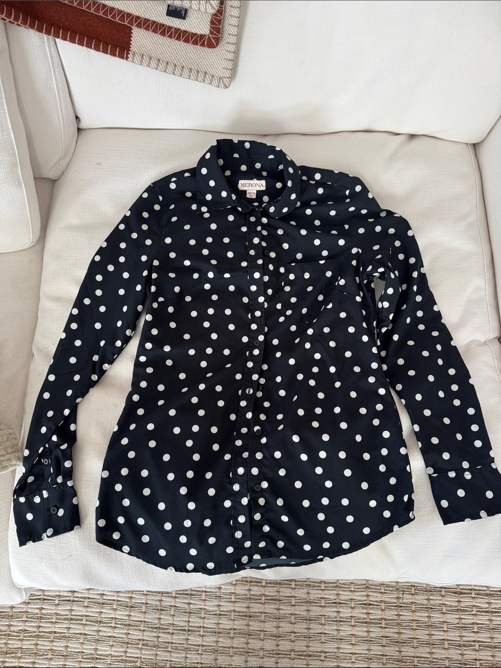 Merona Black Polka Dot Button-Down Shirt with White Dots